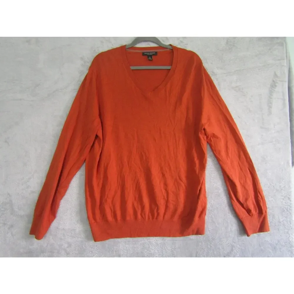 Banana Republic Men's XL Luxury Blend V-Neck Sweater Cayenne Orange Silk Cotton